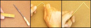 Stages in bending a 90 degree angle in a piece of brass bar
