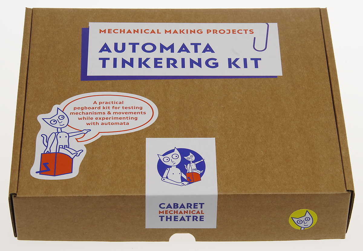 Cardboard box with labels. Automata Tinkering Kit.